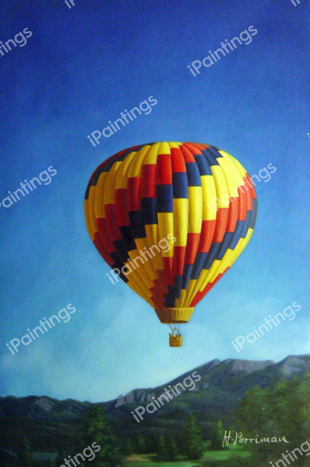 Hot Air Balloon Over The Mountains. The painting by Our Originals