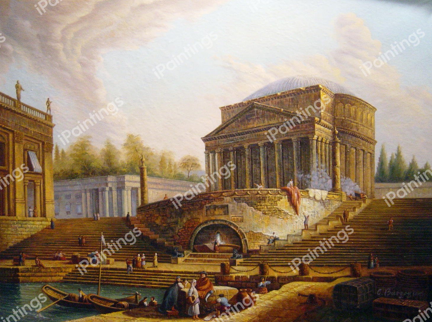 A View Of Ripetta Rome. The painting by Hubert Robert