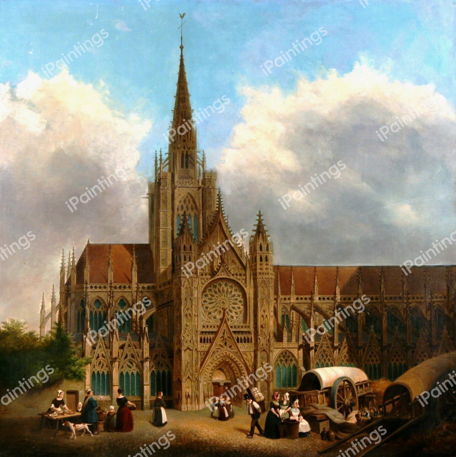View of a Gothic Cathedral. The painting by Hyppolyte Sebron