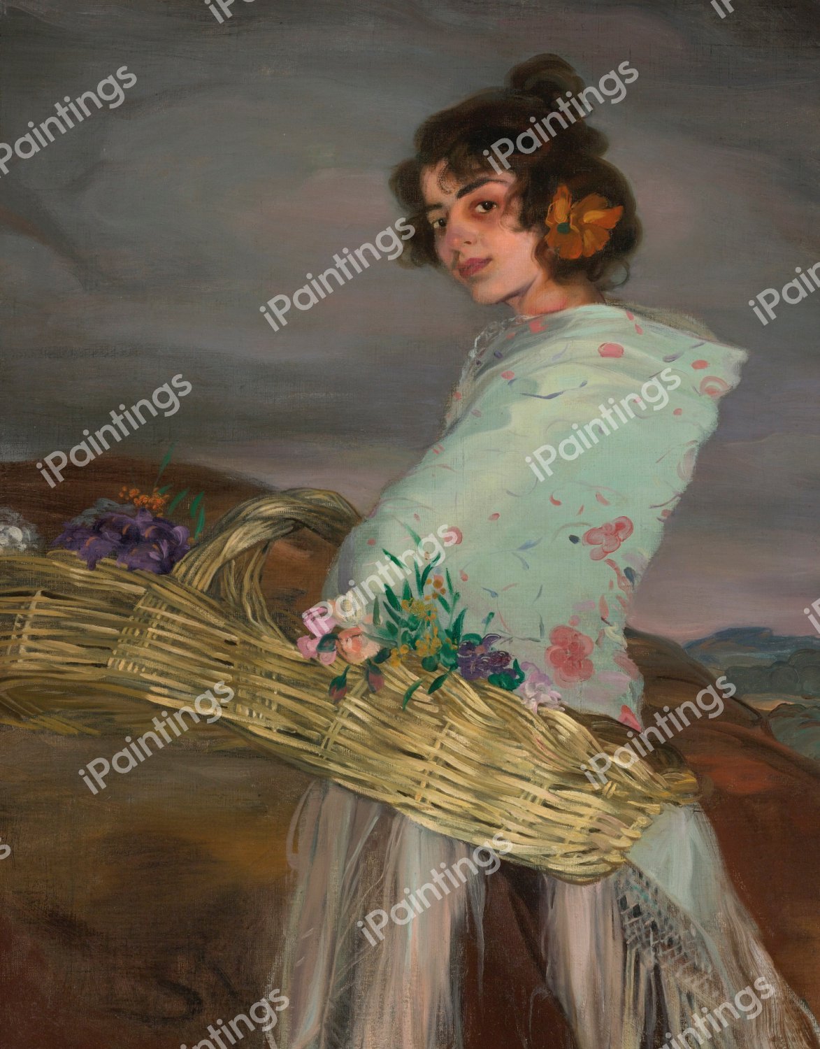 Gypsy Flower Seller, 1909. The painting by Ignacio Zuloaga