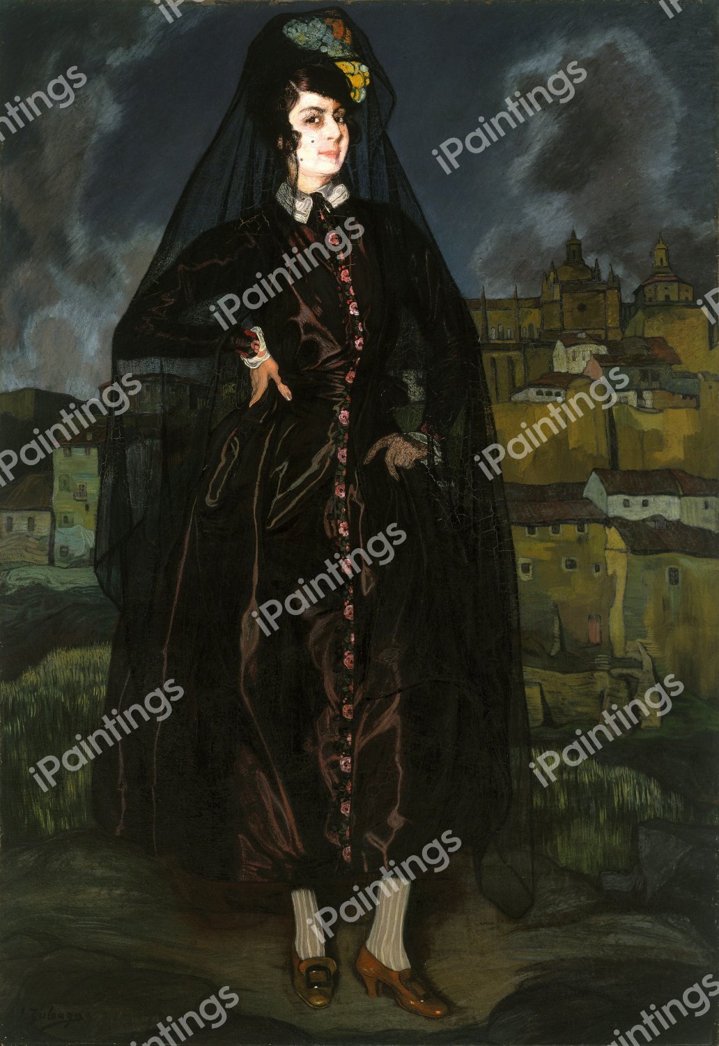 Portrait of Anita Ramírez in Black, 1916. The painting by Ignacio Zuloaga