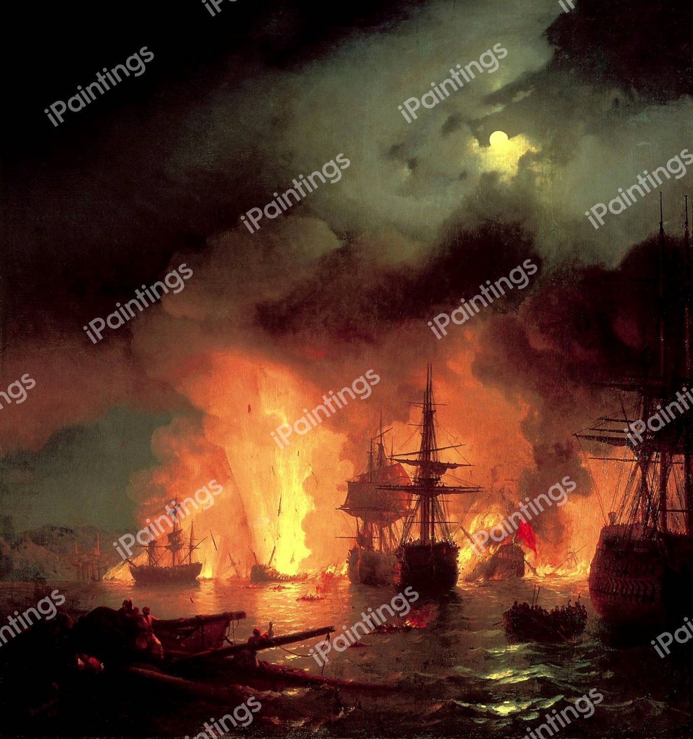 Battle of Chesmensky. The painting by Ivan Konstantinovich Aivazovsky