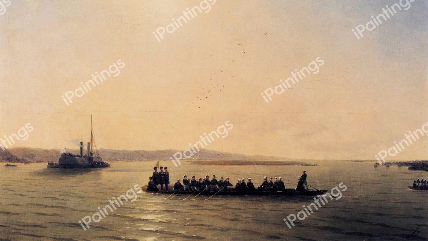 Crossing the Danube. The painting by Ivan Konstantinovich Aivazovsky