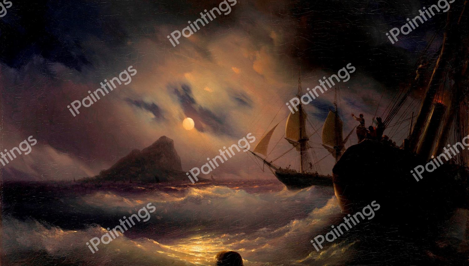 Gibraltar at Night . The painting by Ivan Konstantinovich Aivazovsky
