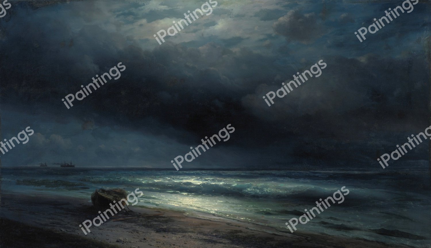 Moonlit Night at Sea. The painting by Ivan Konstantinovich Aivazovsky