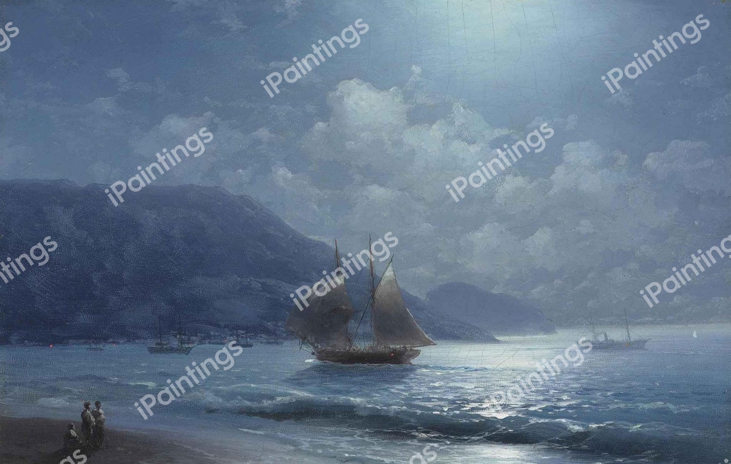Off the Coast near Yalta by Moonlight. The painting by Ivan Konstantinovich Aivazovsky
