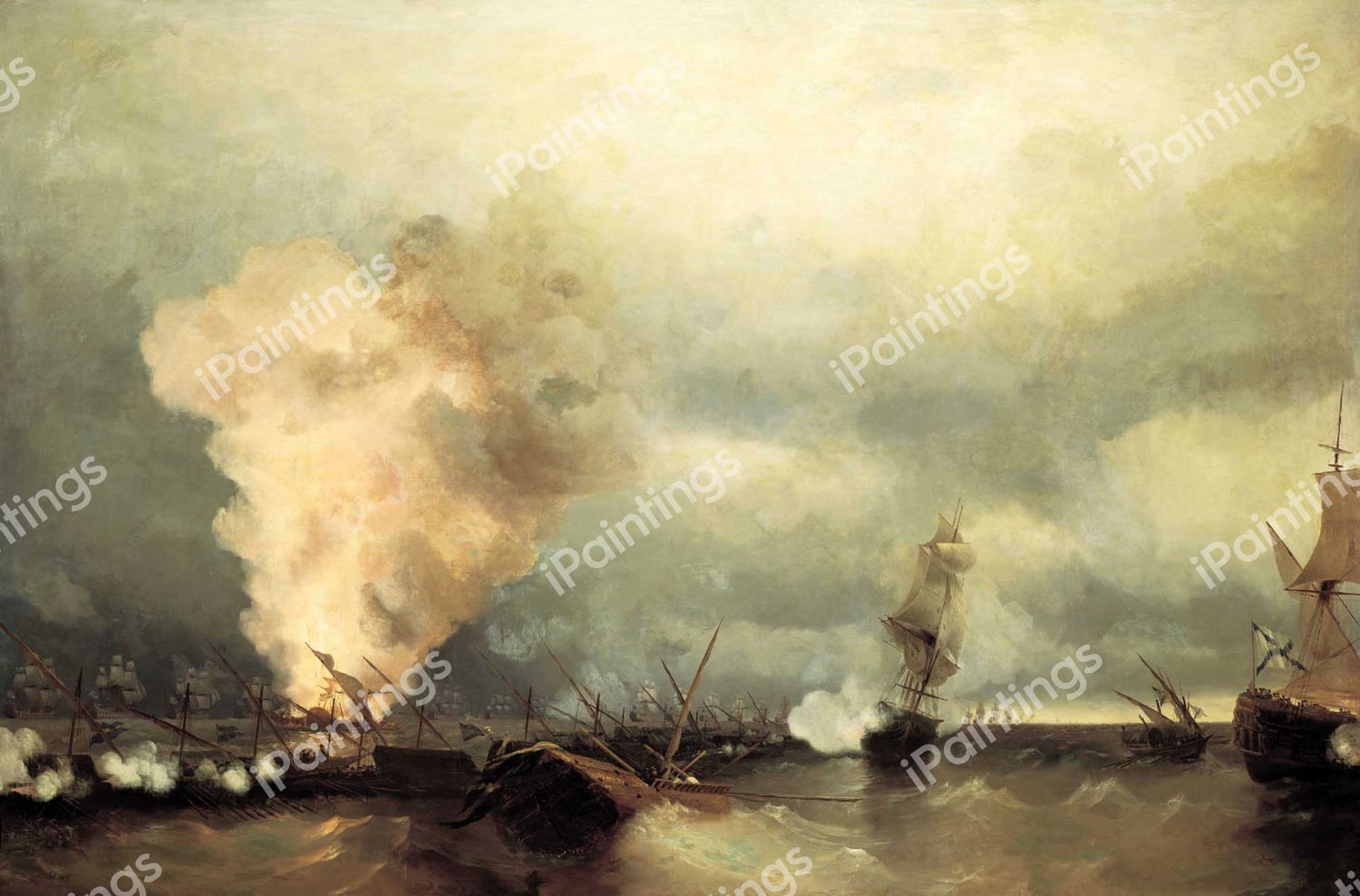 Sea Battle near Vyborg. The painting by Ivan Konstantinovich Aivazovsky
