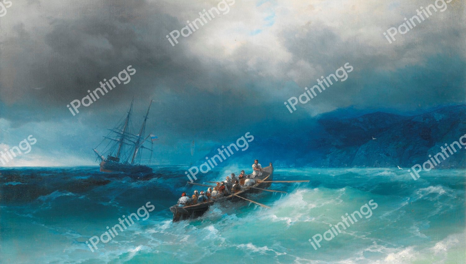 Storm over the Black Sea. The painting by Ivan Konstantinovich Aivazovsky