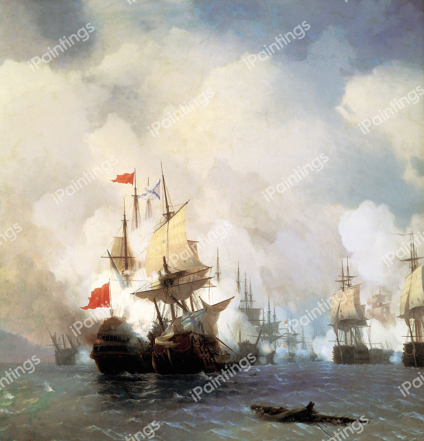 The Battle in the Chios Channel . The painting by Ivan Konstantinovich Aivazovsky