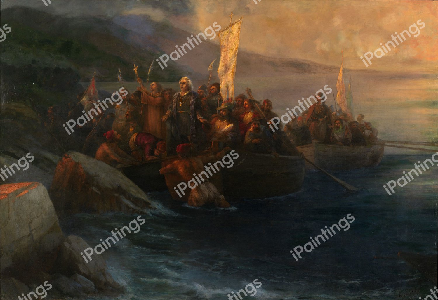The Disembarkation of Christopher Columbus with Companions. The painting by Ivan Konstantinovich Aivazovsky