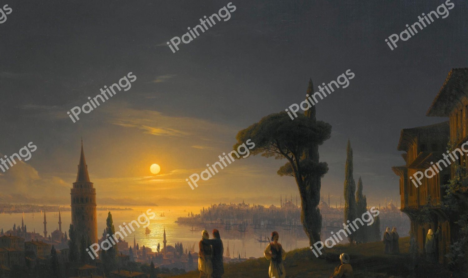 The Galata Tower by Moonlight. The painting by Ivan Konstantinovich Aivazovsky