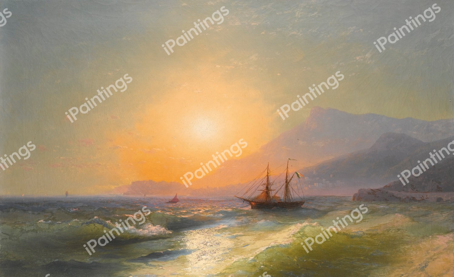 View from Cap Martin with Monaco in the Distance. The painting by Ivan Konstantinovich Aivazovsky