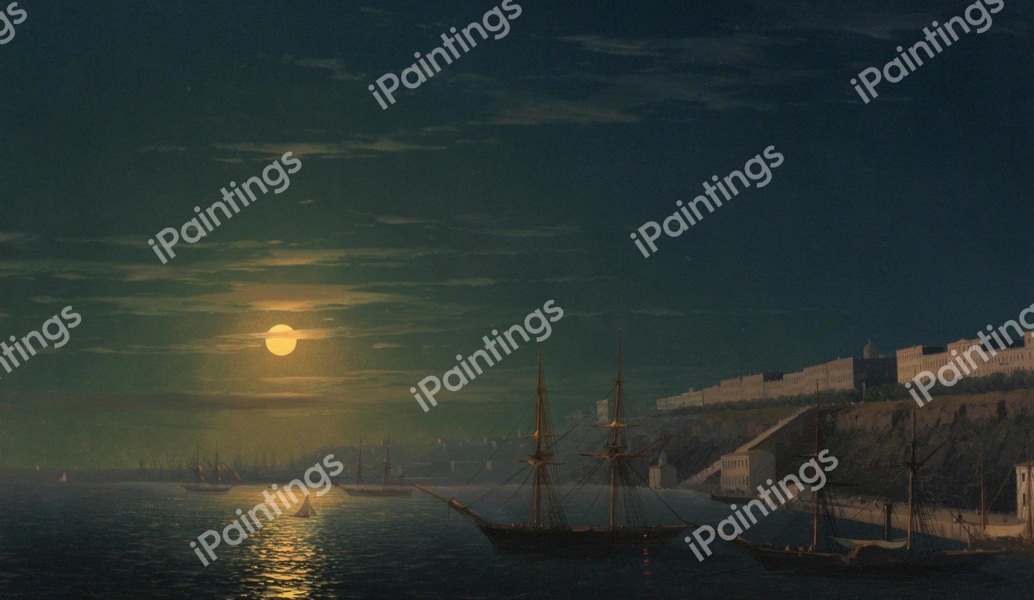 View of Odessa on a Moonlit Night. The painting by Ivan Konstantinovich Aivazovsky