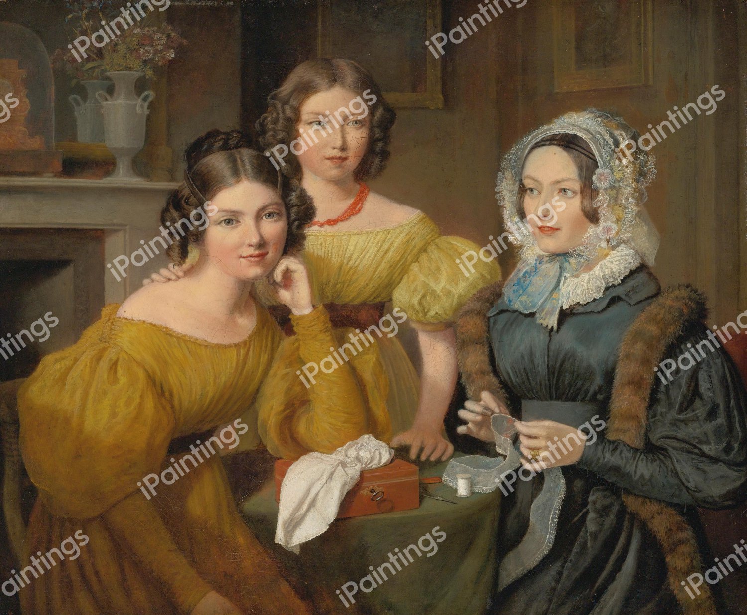 Madame Vieyres And Her Daughters, 1831. The painting by Jacques-Laurent Agasse