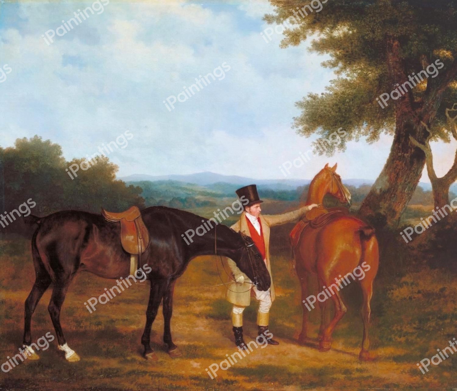 Two Hunters with a Groom. The painting by Jacques-Laurent Agasse