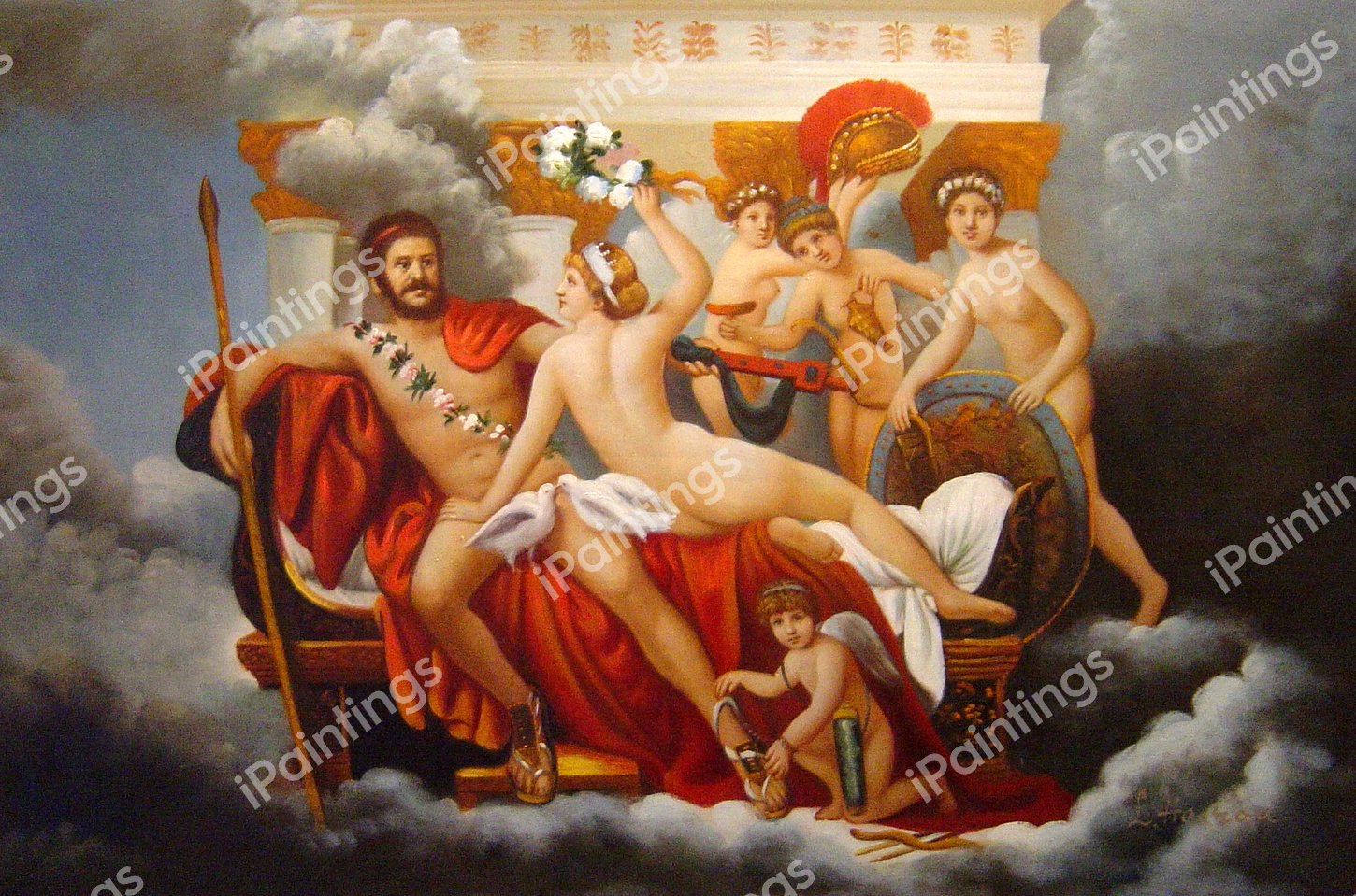 Venus Disarming Mars And The Three Graces. The painting by Jacques-Louis David