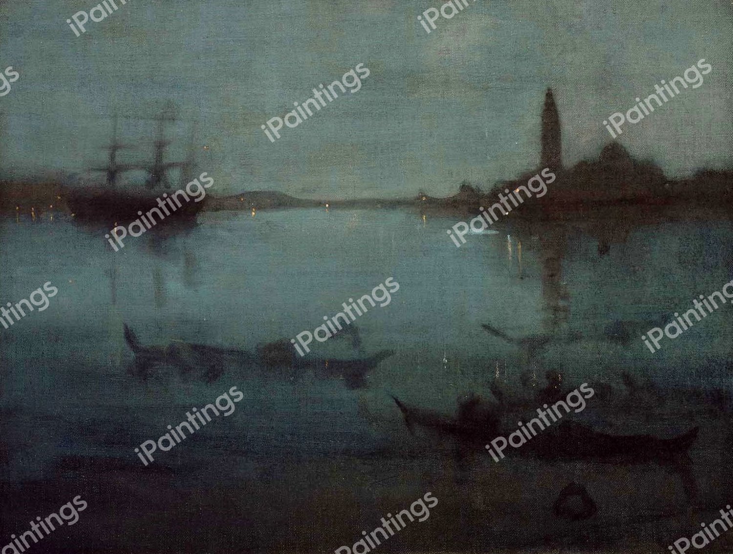 Nocturne in Blue and Silver: The Lagoon, Venice. The painting by James Abbott McNeill Whistler
