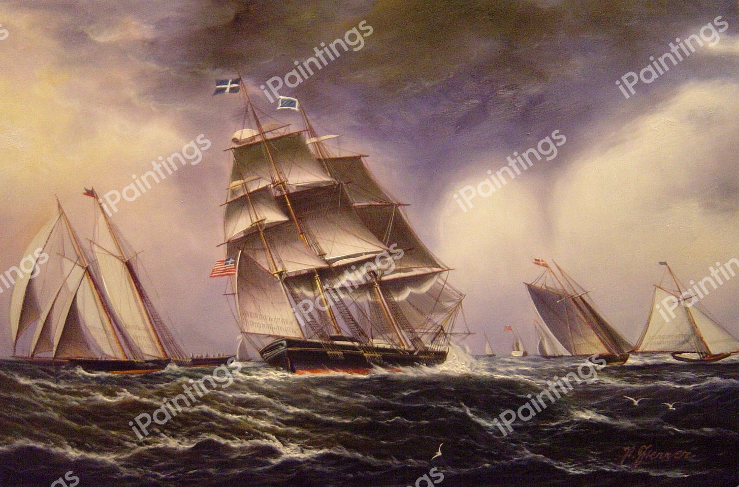 A Breezy Day Outside. The painting by James Edward Buttersworth