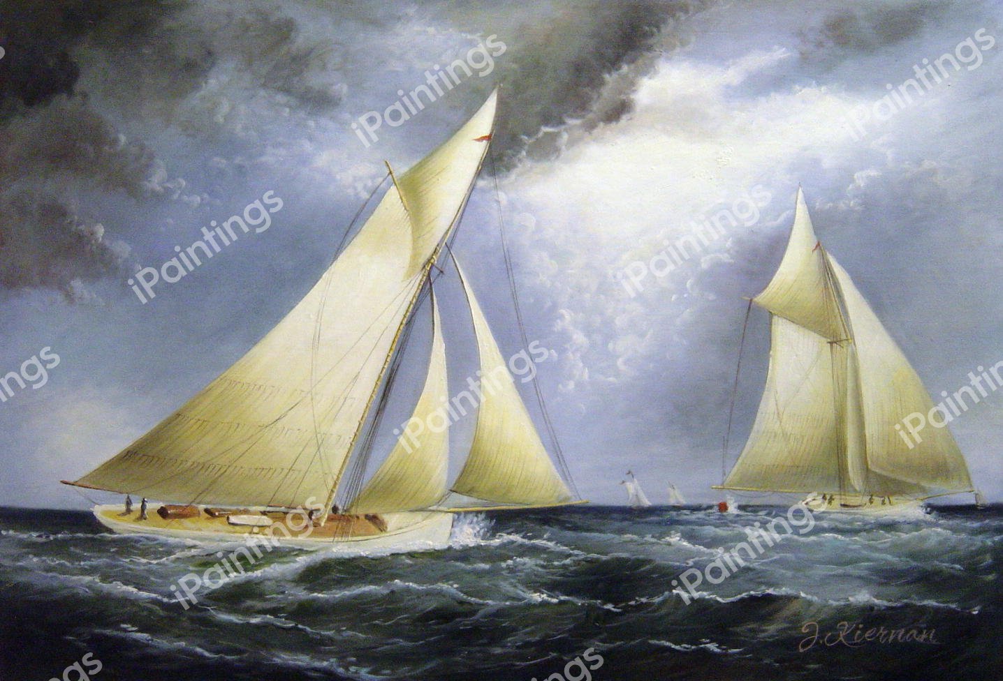 Mayflower And Puritan, America's Cup Trial. The painting by James Edward Buttersworth