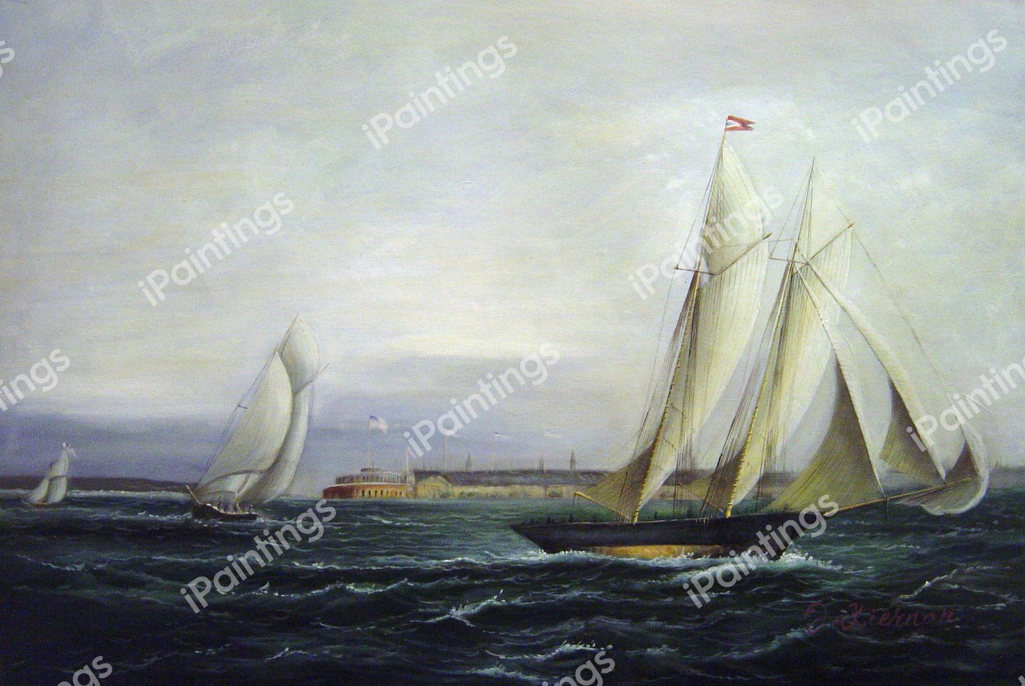 New York From The Bay. The painting by James Edward Buttersworth