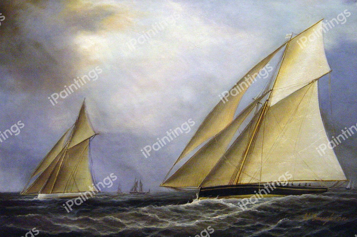 Puritan and Genesta, America&#39s Cup. The painting by James Edward Buttersworth