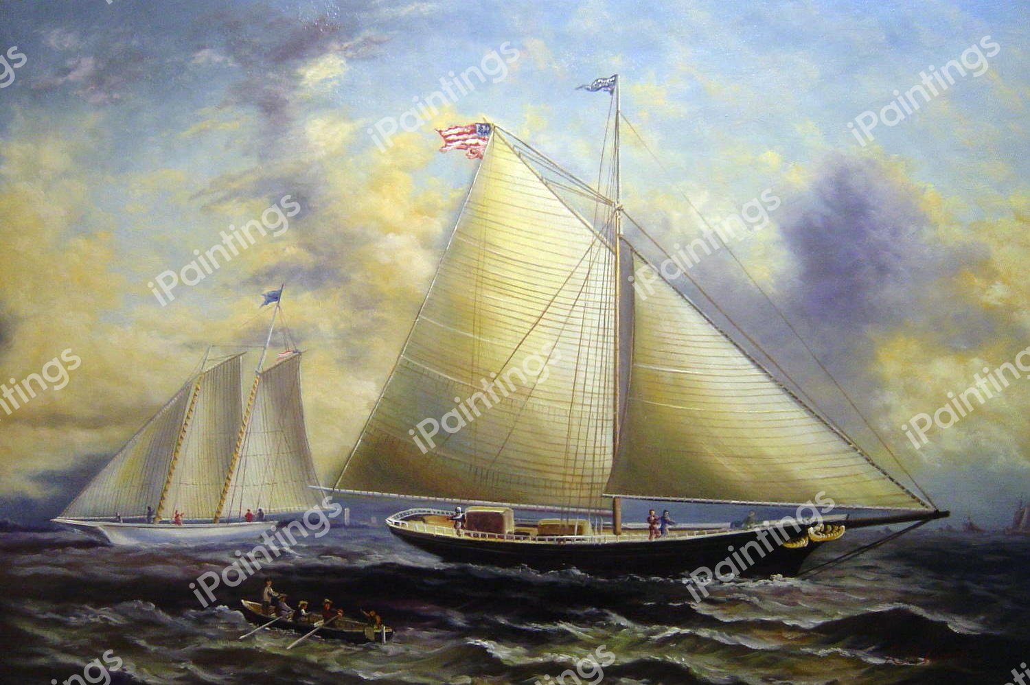 The Sloop Maria, Racing The Schooner Yacht America. The painting by James Edward Buttersworth