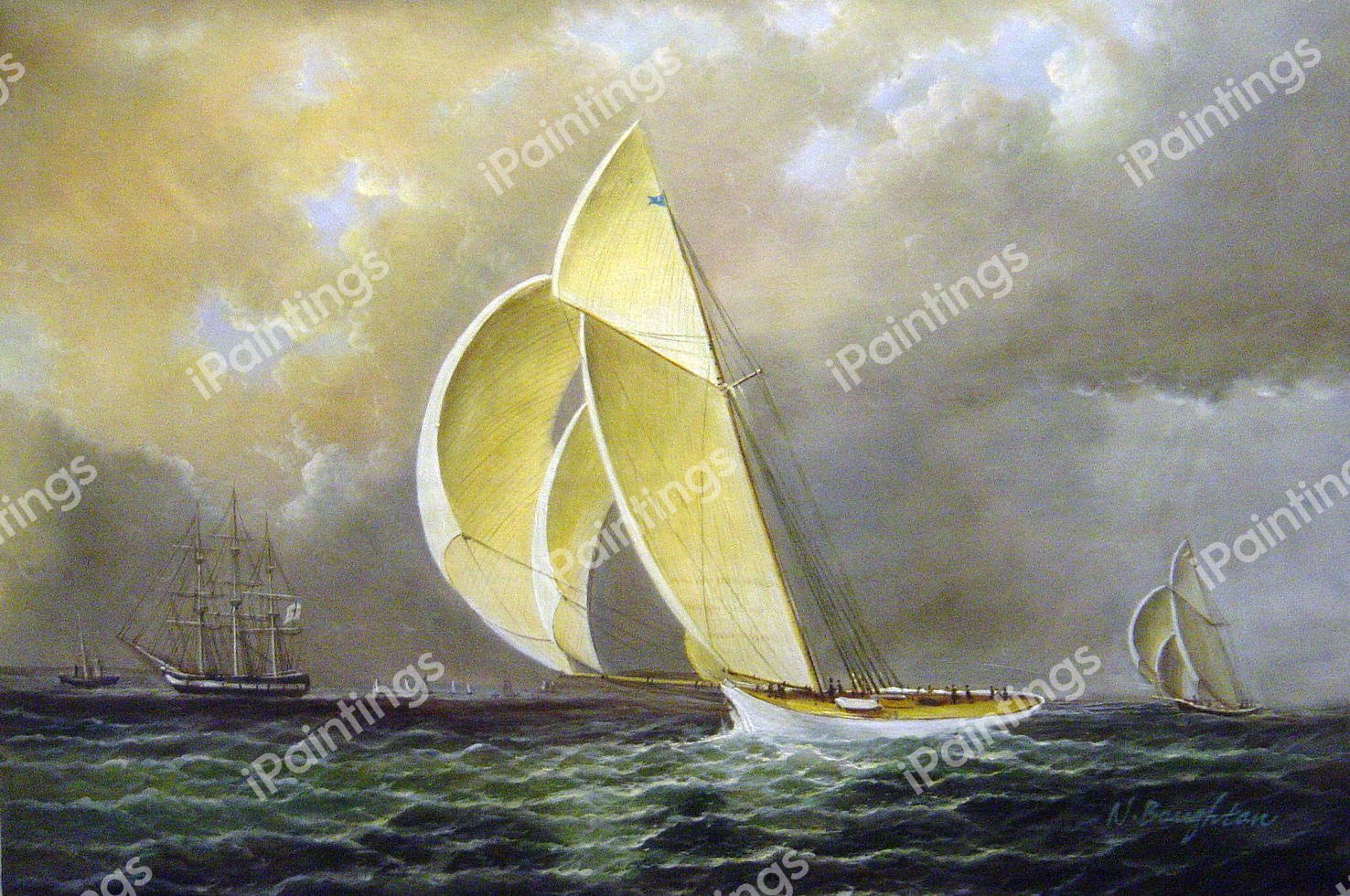 Volunteer Versus Thistle, America&#39s Cup. The painting by James Edward Buttersworth