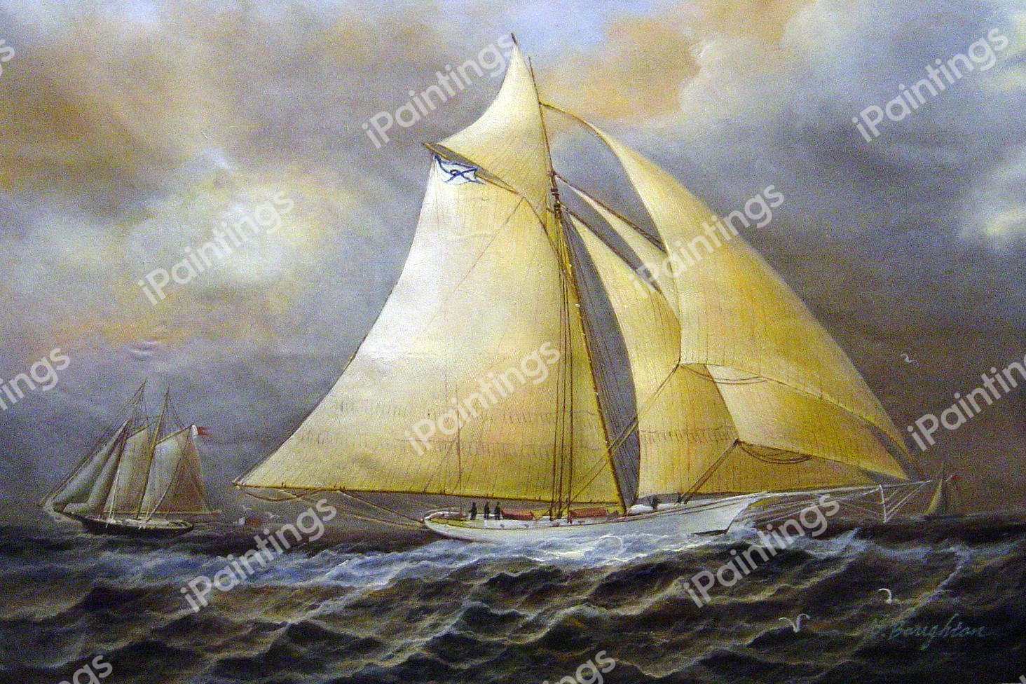 Yacht Under Full Sail. The painting by James Edward Buttersworth