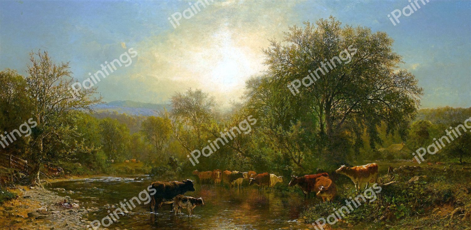 Cows Watering. The painting by James Mcdougal Hart