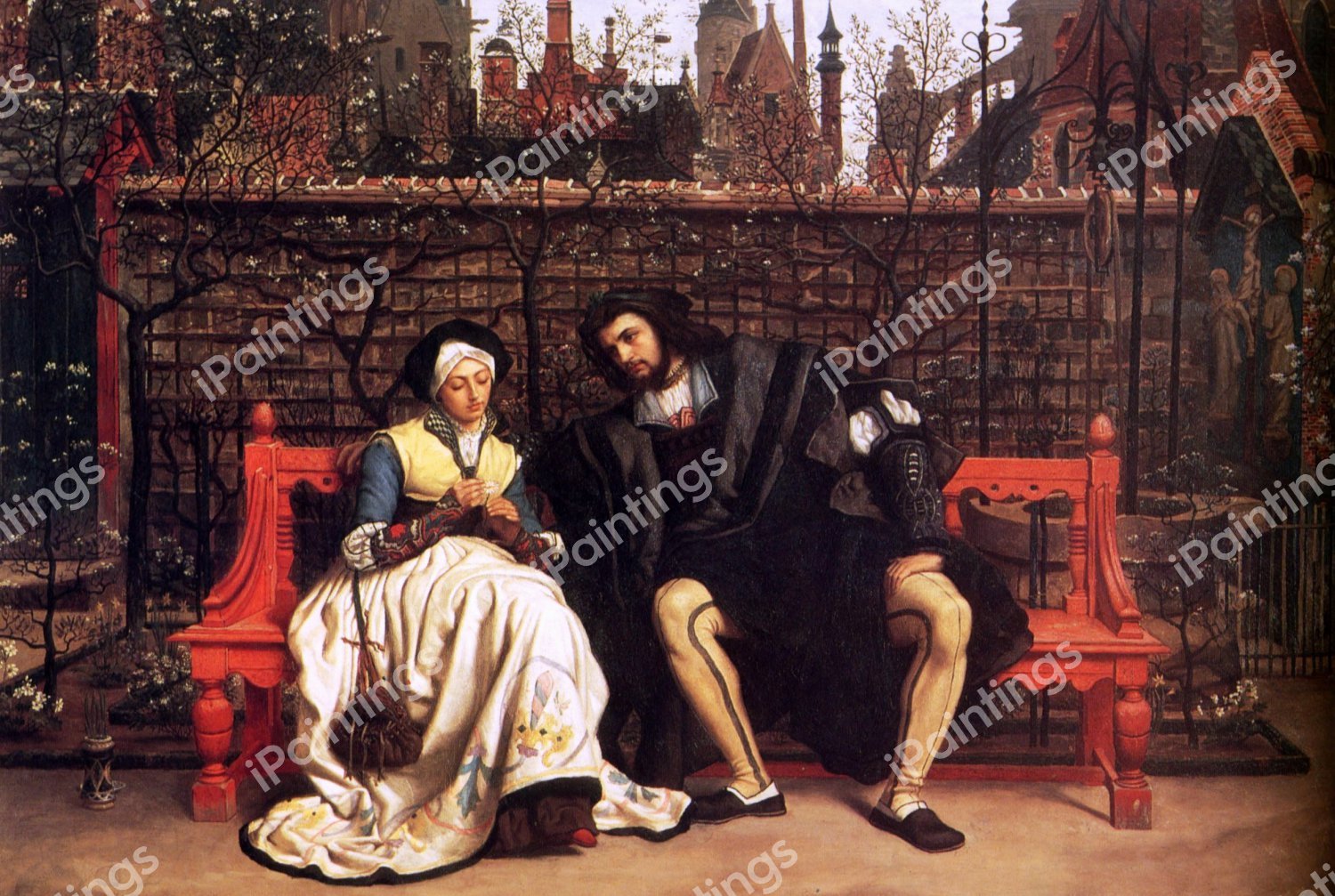 Faust and Marguerite in the Garden. The painting by James Tissot