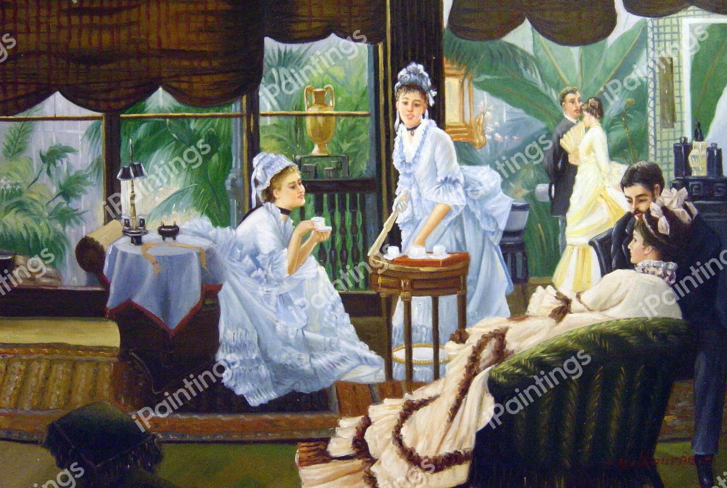 In The Conservatory. The painting by James Tissot