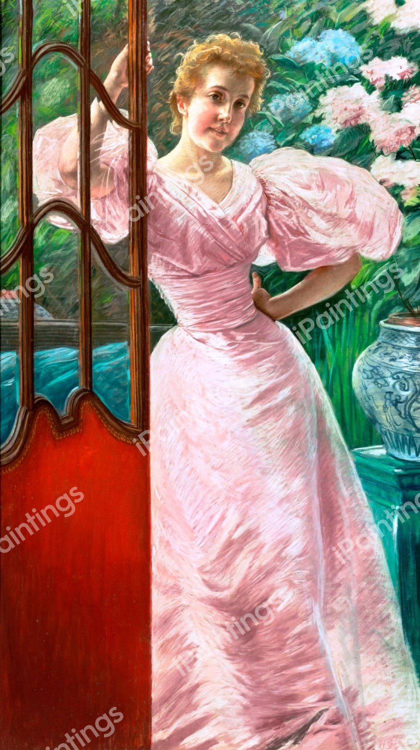 Portrait of a Young Woman in a Conservatory. The painting by James Tissot