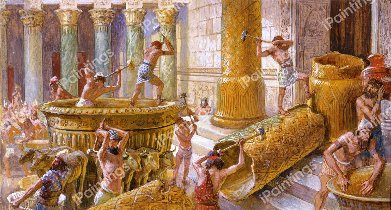 The Chaldees Destroy the Brazen Sea. The painting by James Tissot