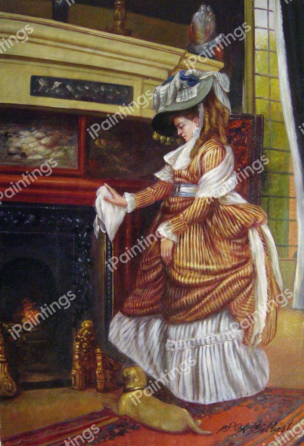 The Fireplace. The painting by James Tissot