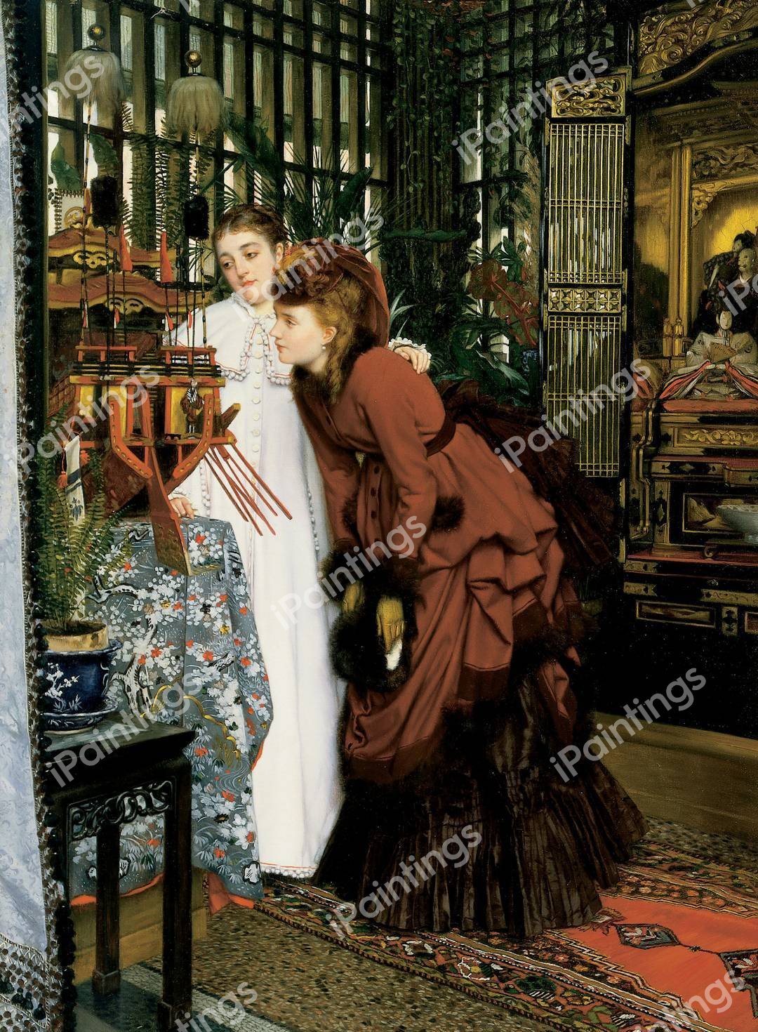 Two Young Women Looking at Japanese Articles. The painting by James Tissot