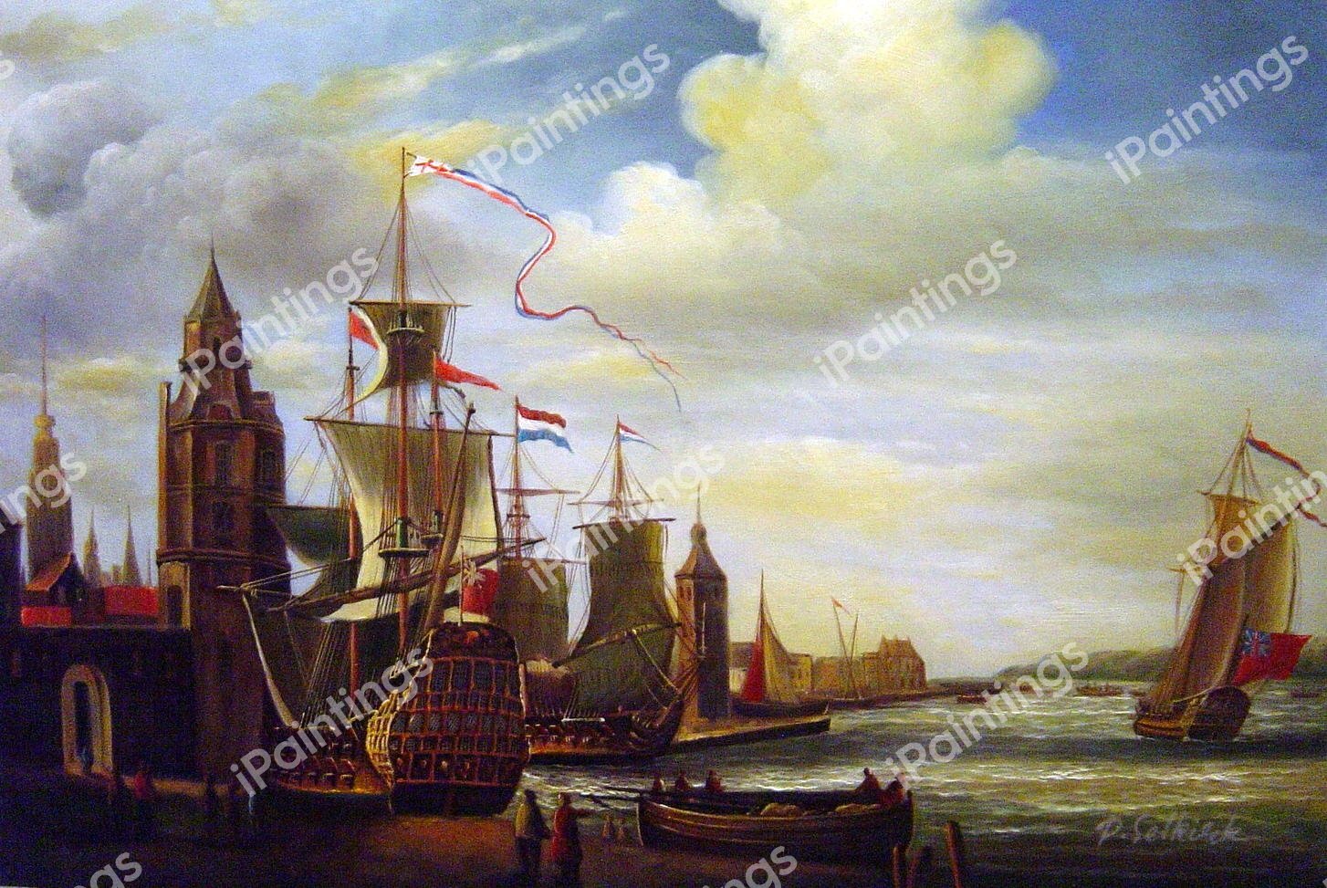 A Capriccio View Of The Port Of Antwerp. The painting by Jan Karel Donatus Van Beecq