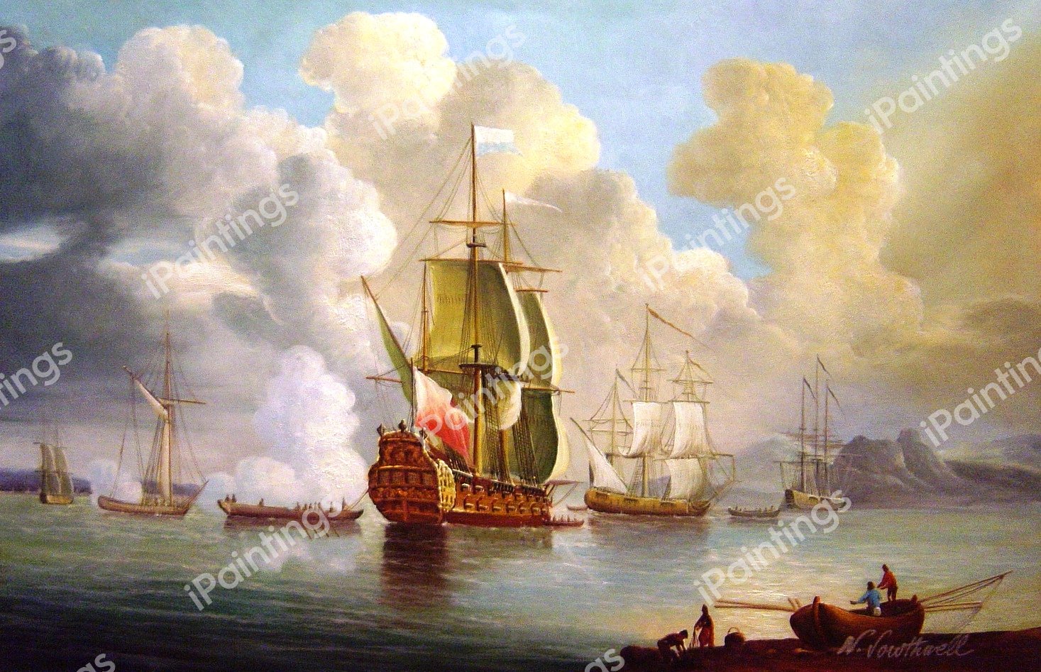 At Low Tide. The painting by Jan Karel Donatus Van Beecq