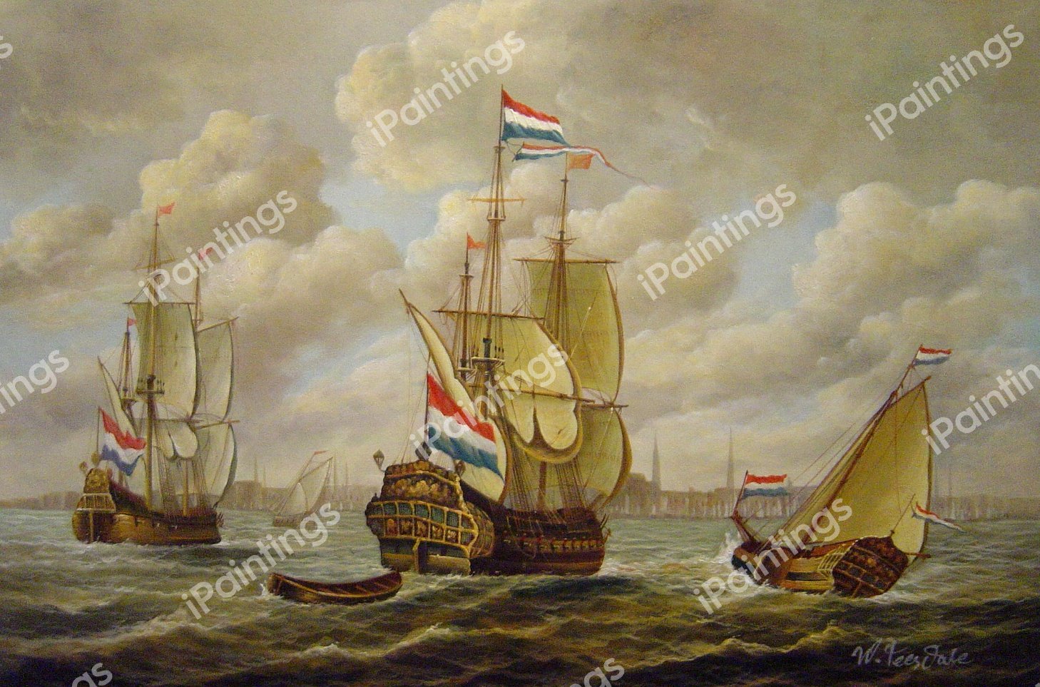 Holland Warships Before Amsterdam. The painting by Jan Karel Donatus Van Beecq