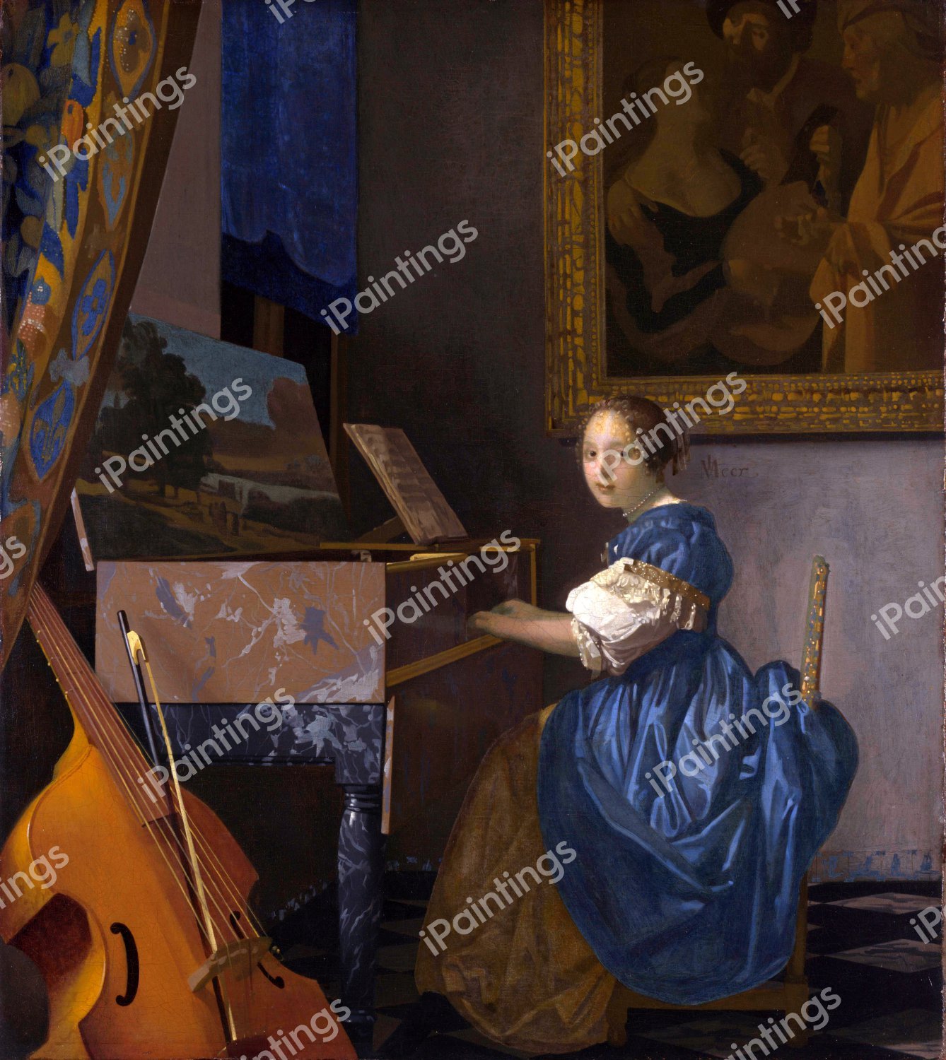 A Young Woman Seated at a Virginal. The painting by Jan Vermeer
