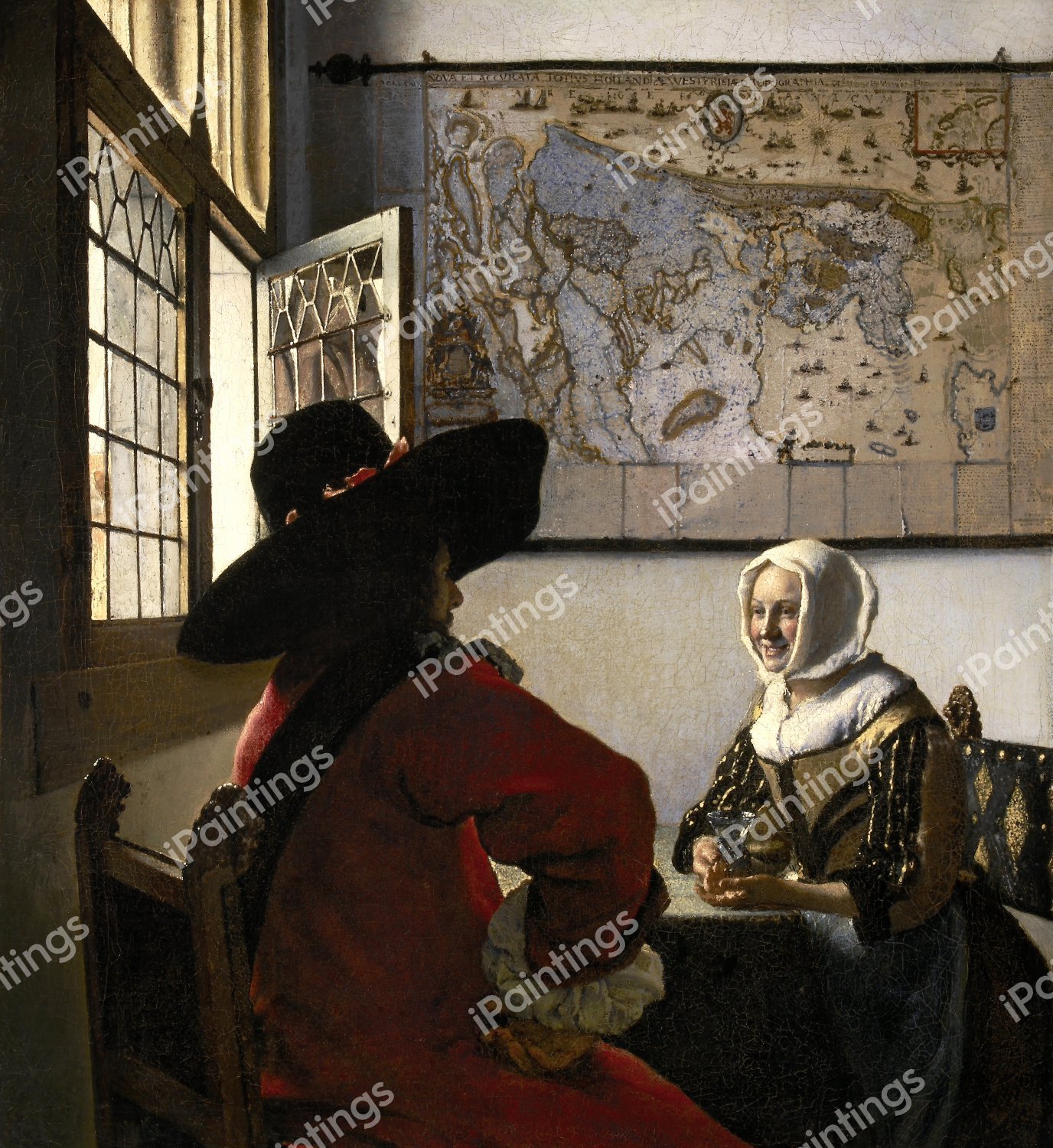 Officer and Laughing Girl. The painting by Jan Vermeer