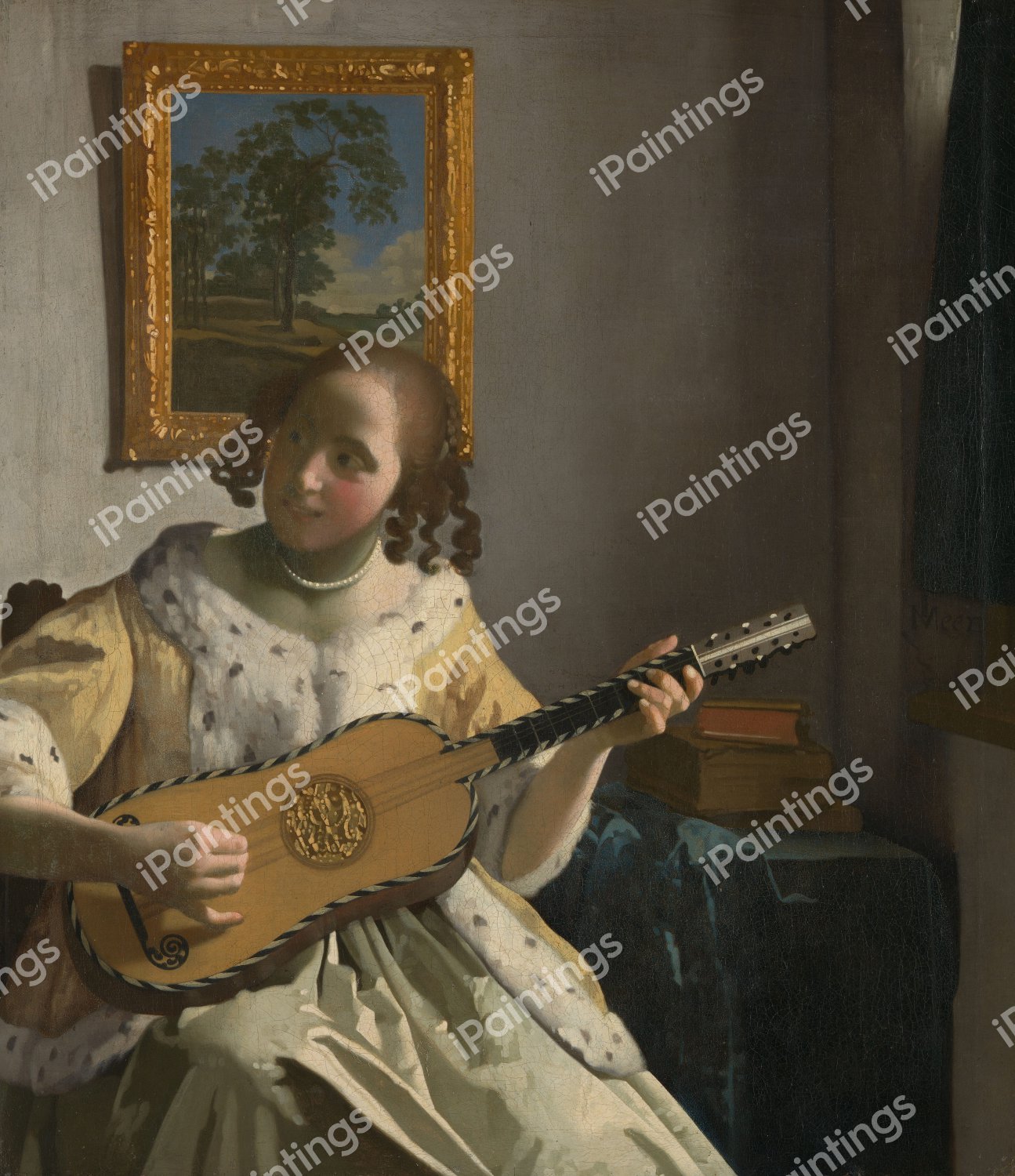 Young Woman Playing a Guitar. The painting by Jan Vermeer