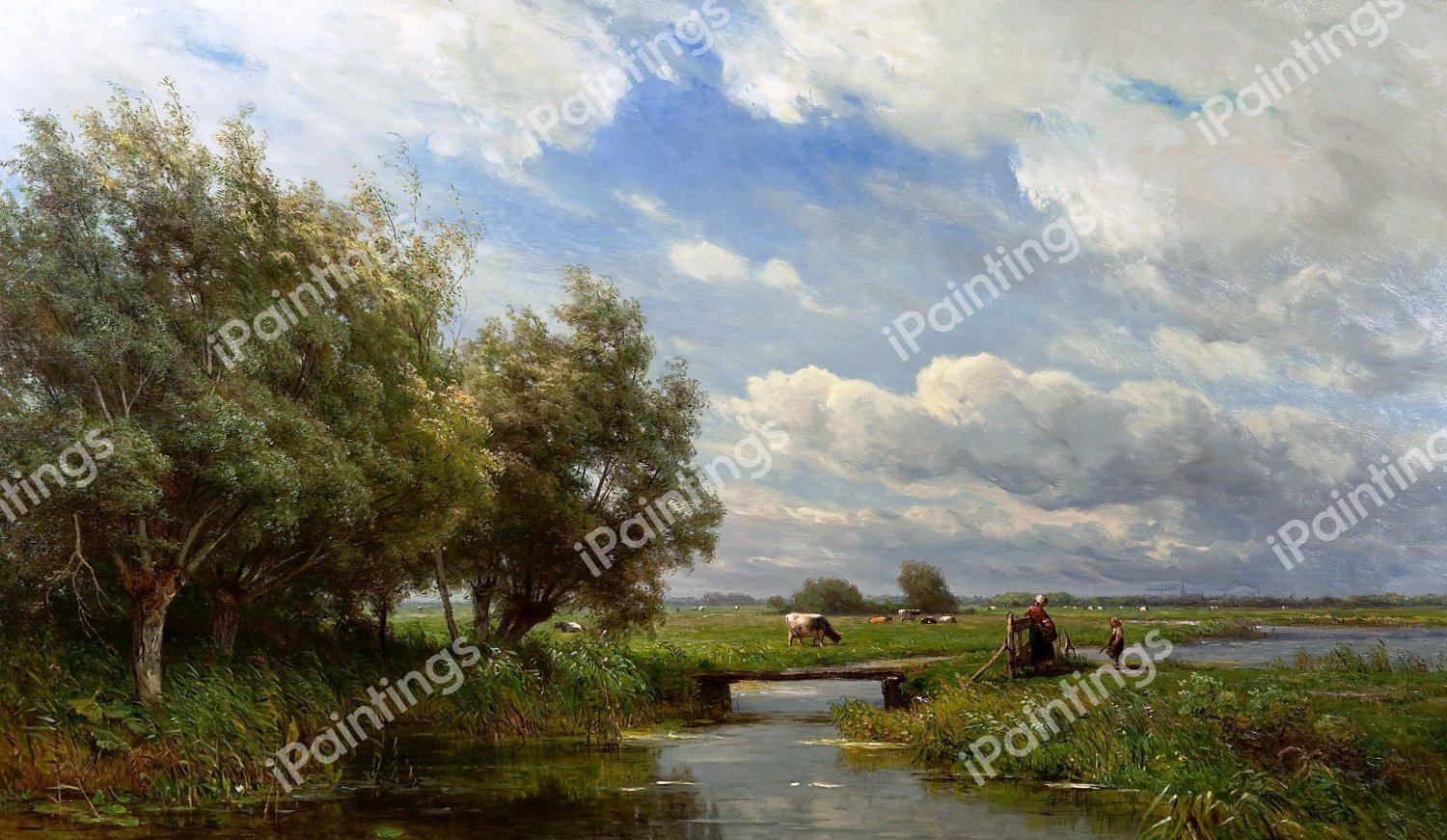 Dutch Landscapw with Canal and Trees. The painting by Jan Willem van Borselen