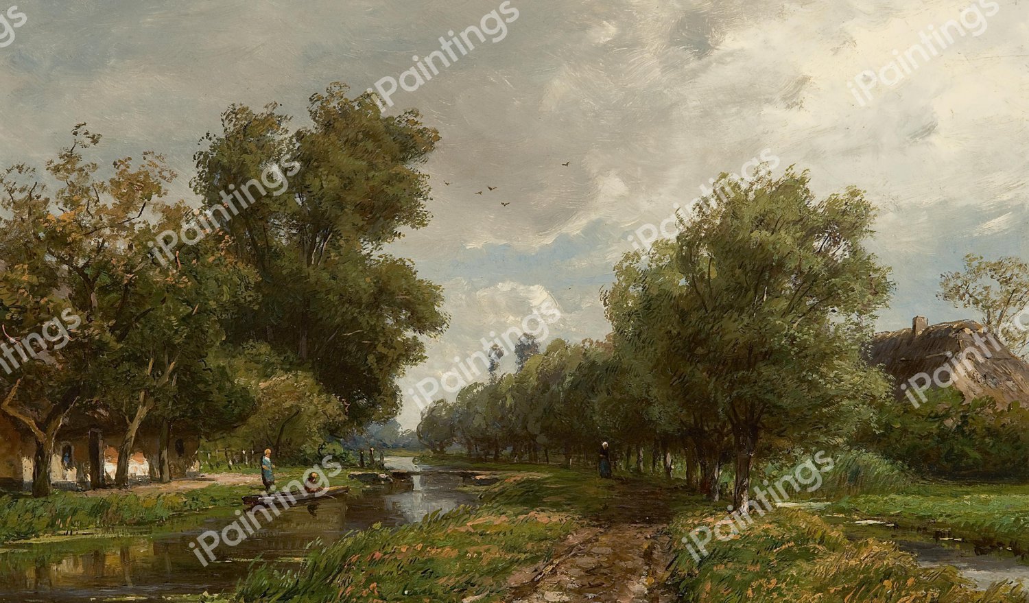 Summer Landscape with Figures Along a Canal. The painting by Jan Willem van Borselen
