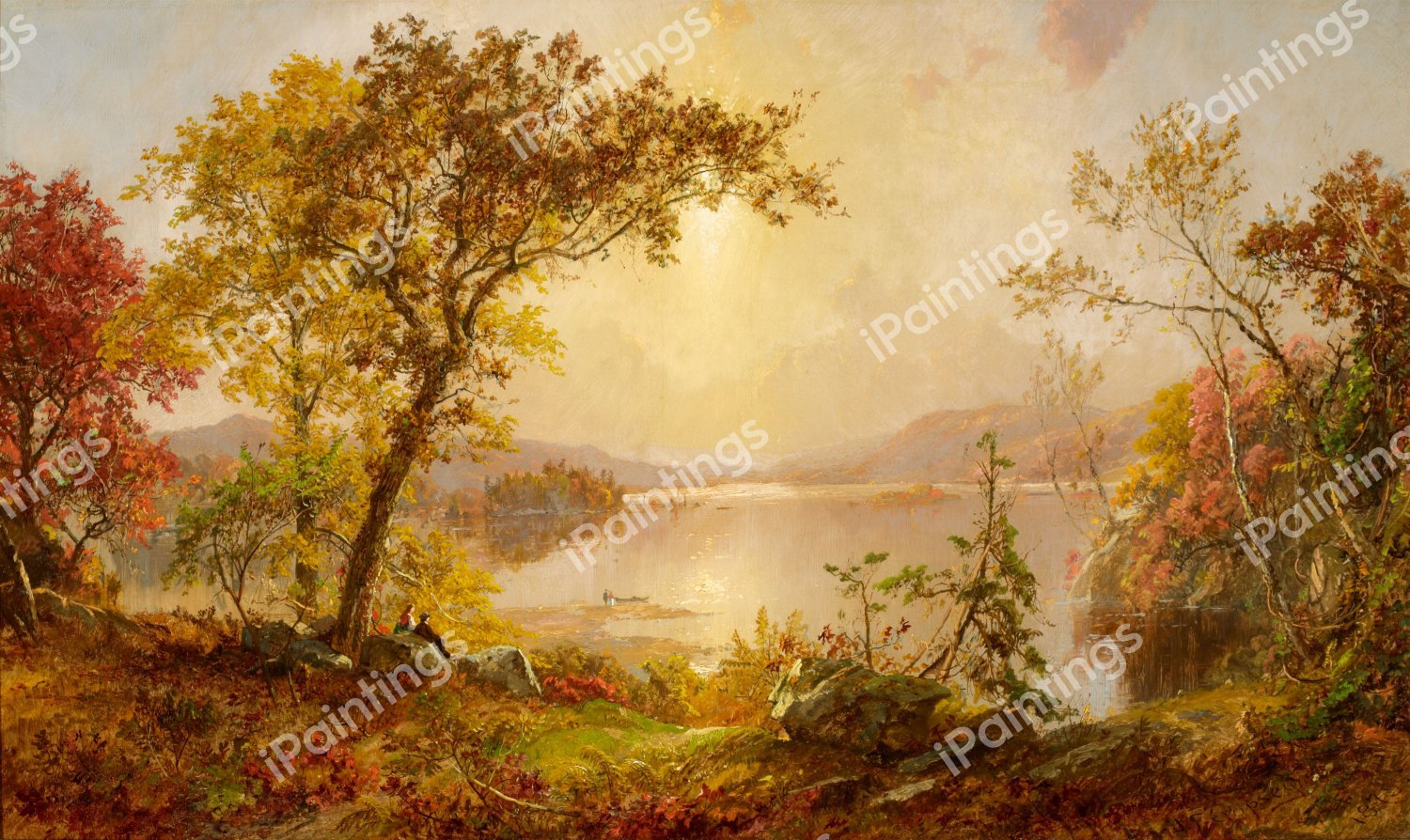 Greenwood Lake Autumn on the Hudson. The painting by Jasper Francis Cropsey