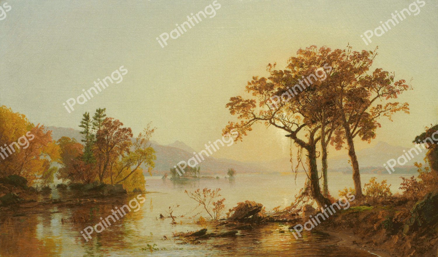 Greenwood Lake, New Jersey. The painting by Jasper Francis Cropsey