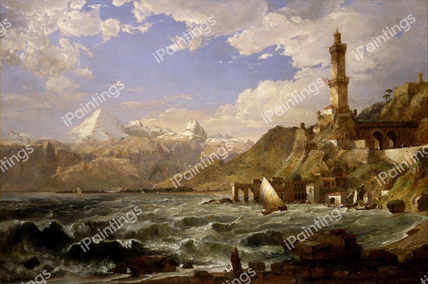 The Coast of Genoa. The painting by Jasper Francis Cropsey
