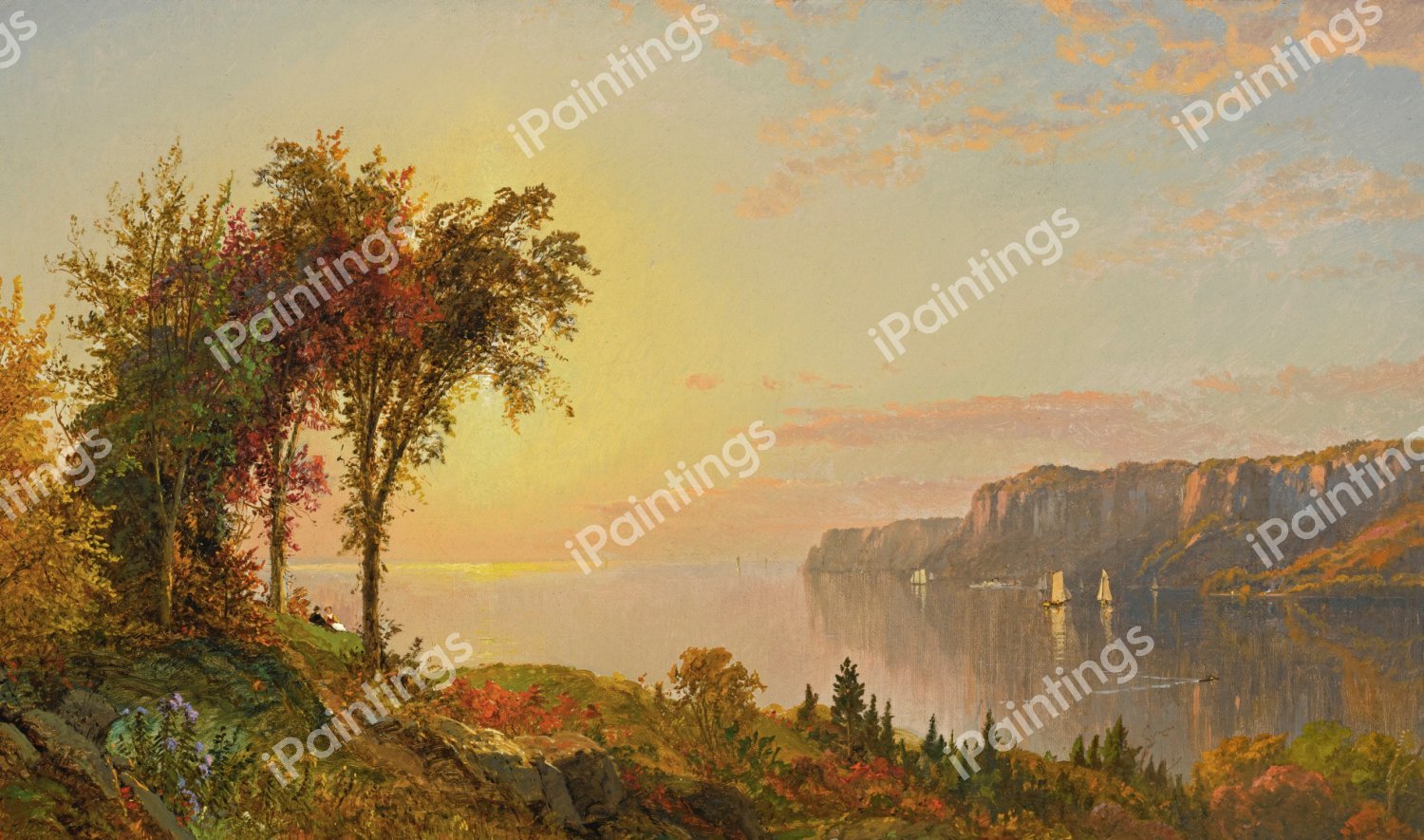 The Hudson (Scene on the Hudson). The painting by Jasper Francis Cropsey