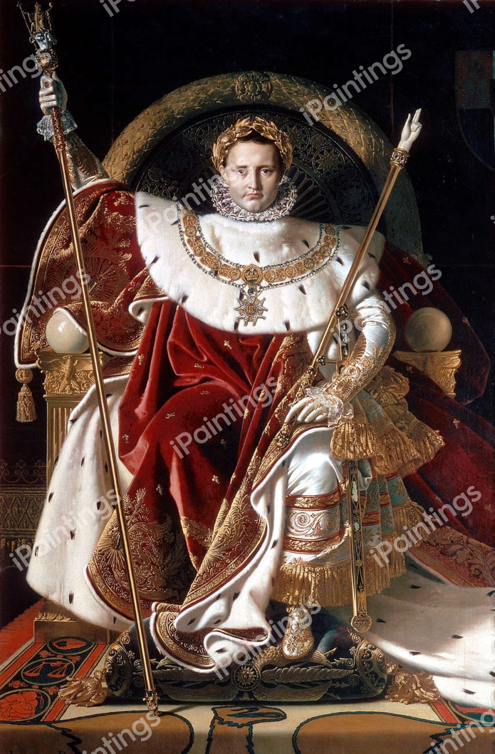 A Portrait of Napoleon on his Imperial Throne. The painting by Jean-Auguste Dominique Ingres