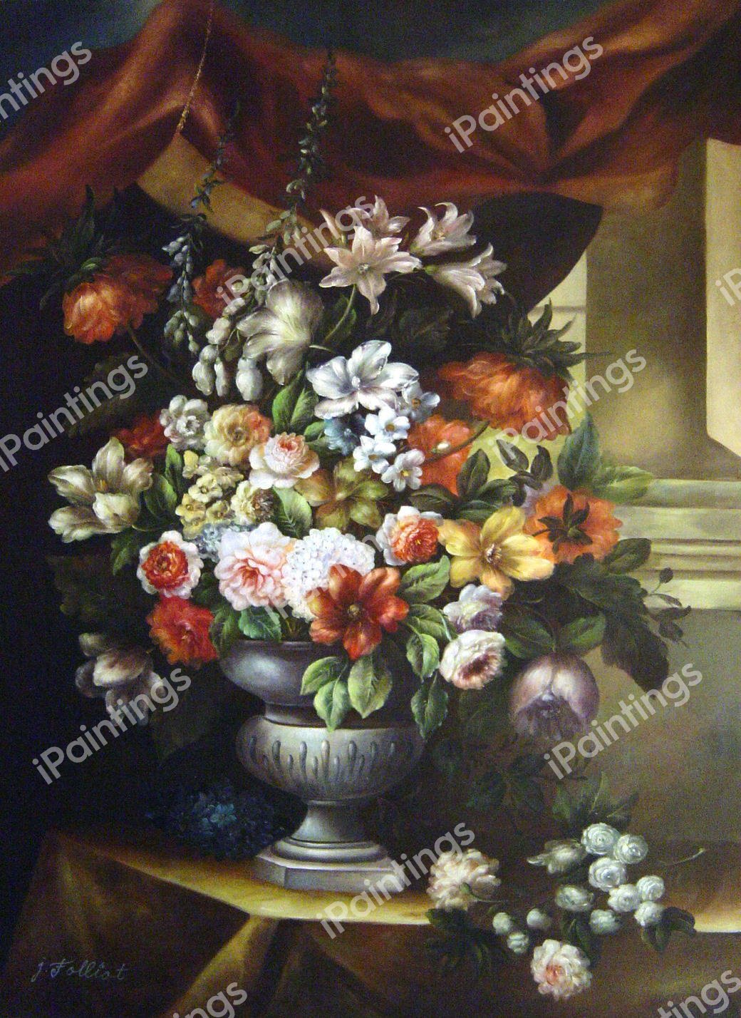 An Urn With Flowers. The painting by Jean-Baptiste Monnoyer