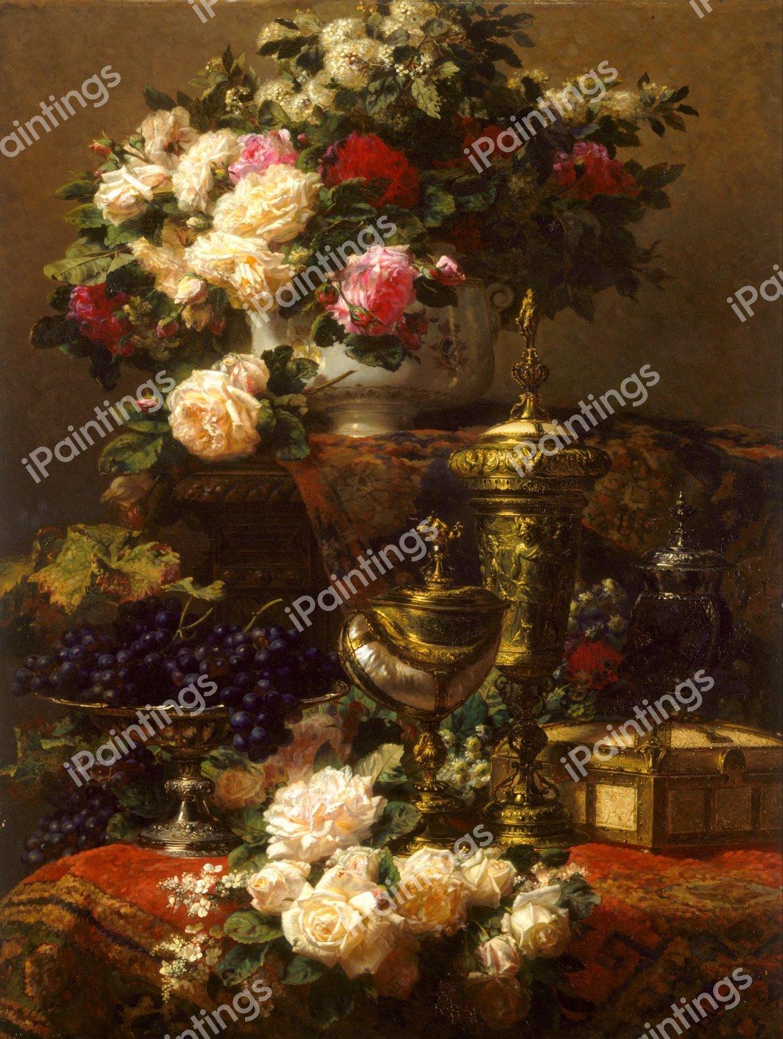Flowers and Fruit. The painting by Jean Baptiste Robie